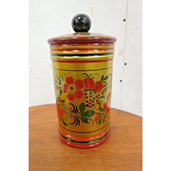 Vintage Russian Lidded Canister And 2 Bowls - Folk Art Hand Painted - Picture 3 of 9